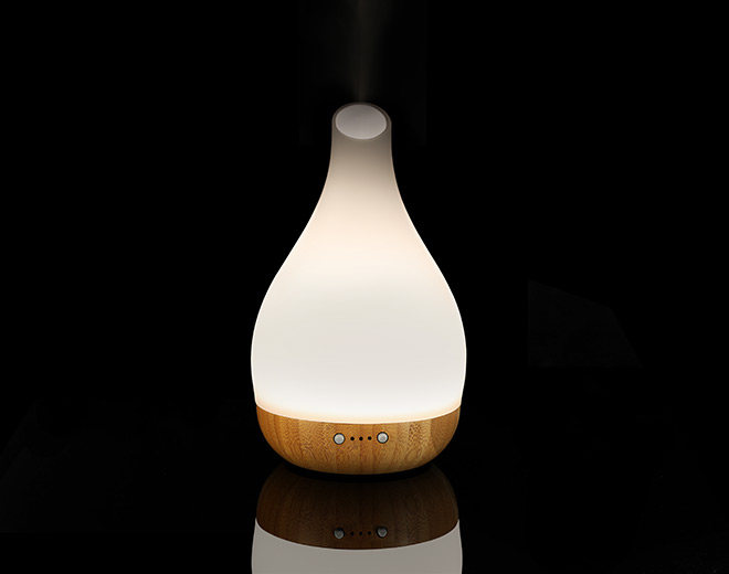 Ella-base de madeira difusor ultra-sônico branco de arte com luz